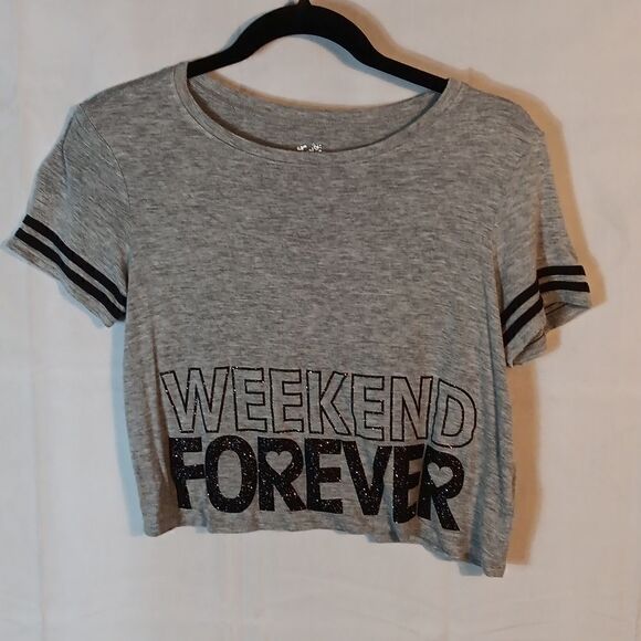 Justice Girl's Glitter "Weekend Forever" Cropped Tee - Picture 1 of 6